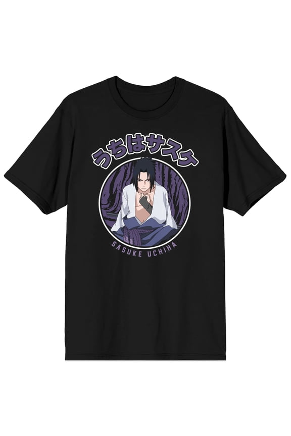 Naruto Shippuden Sasuke Uchiha Men's Black Tshirt-5XL
