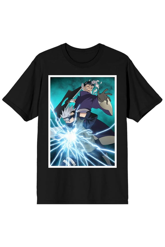 Naruto Shippuden Sasuke and Kakashi Men's Black T-Shirt-XS
