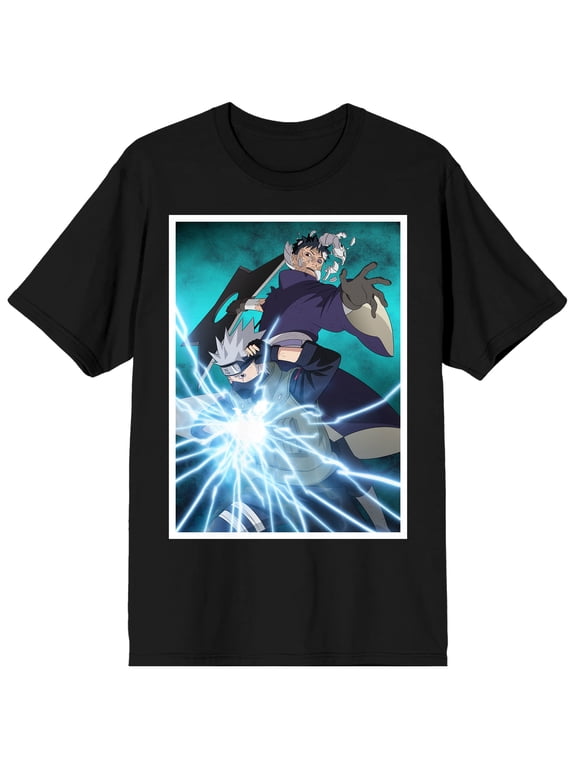 Naruto Shippuden Sasuke and Kakashi Men's Black T-Shirt-XS