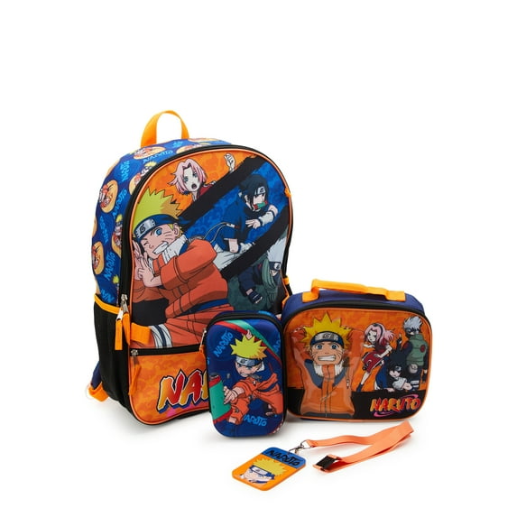 Naruto Shippuden Squad 17" Laptop Backpack and Lunch Bag Set, 4-Piece, Orange