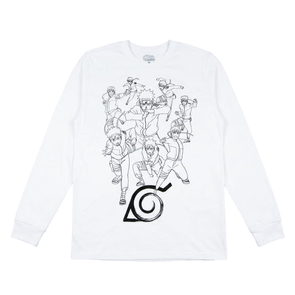 Naruto Shippuden T-Shirt Men's Sketch Poses Long Sleeve Anime Tee