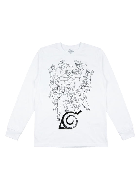 Naruto Shippuden T-Shirt Men's Sketch Poses Long Sleeve Anime Tee