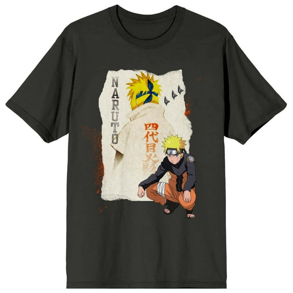 Naruto Shippuden Torn Paper Graphic Crew Neck Short Sleeve Men's Black T-shirt-Large