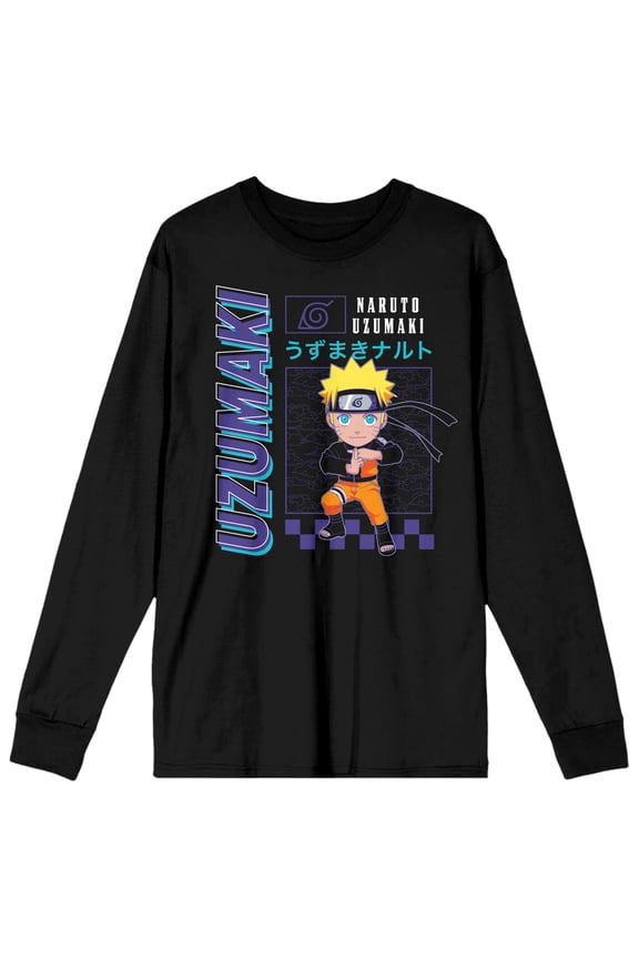 Naruto Shippuden Uzumaki Chibi Women's Black Long Sleeve T-shirt-3XL