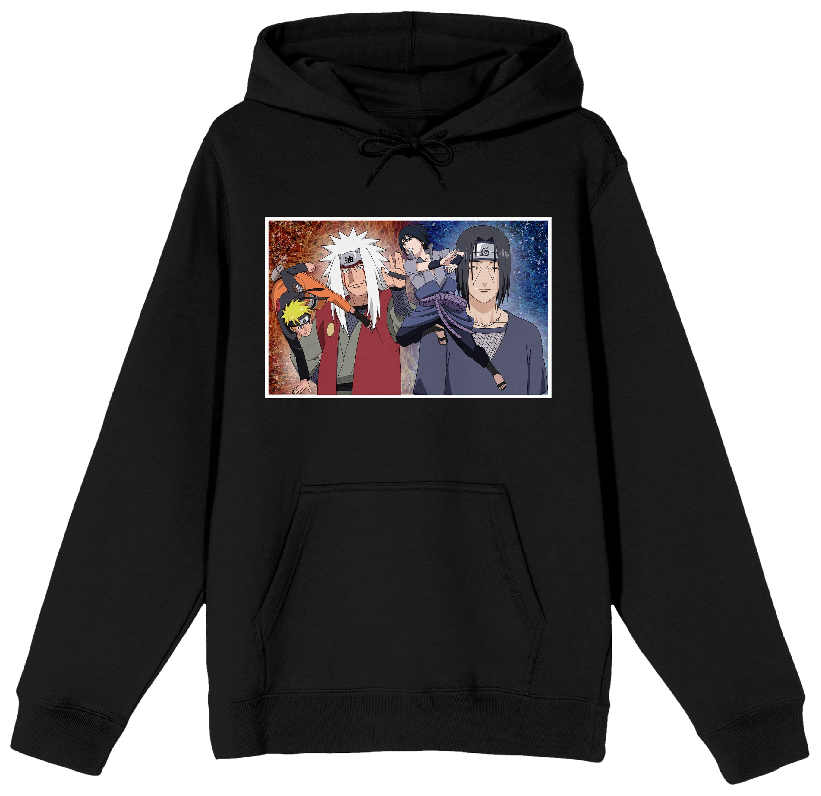 Naruto Shippuden Uzumaki Sasuke Fighting Jiraiya Itachi Men s Black Hoodie 3XL
