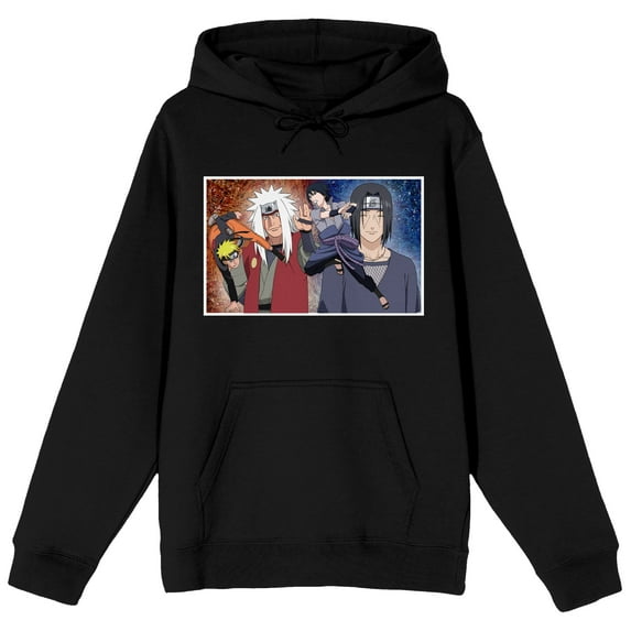 Naruto Shippuden Uzumaki & Sasuke Fighting Jiraiya Itachi Men's Black Hoodie-4XL