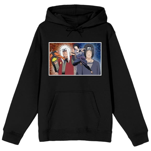 Naruto Shippuden Uzumaki & Sasuke Fighting Jiraiya Itachi Men's Black Hoodie-L