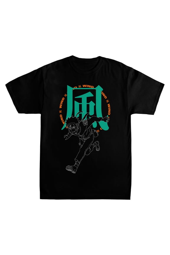 Naruto Shippuden Wind Men's Black T-Shirt-Large
