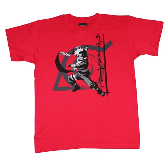 Naruto Shippuden Youth T-Shirt - Attacking Naruto in Kanji (Large)