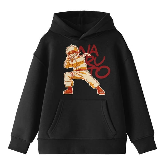 Naruto Tonal Character Graphic Long Sleeve Youth Black Hooded Sweatshirt-Medium