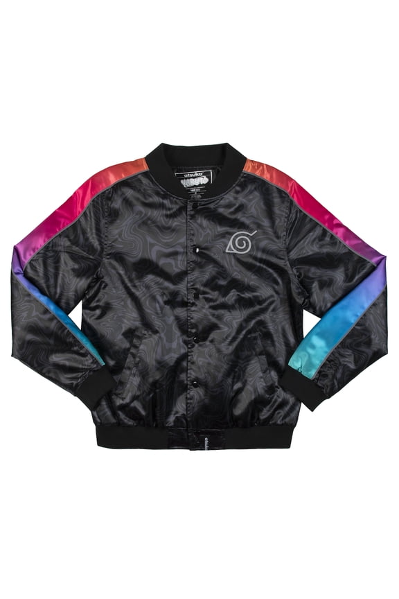 Naruto Trio Line Art Long Sleeve Black Unisex Adult Reflective Bomber Jacket-Medium