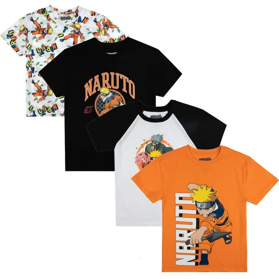Naruto Uzumaki Crew Neck Short Sleeve 4pk Boy's Tees-Medium