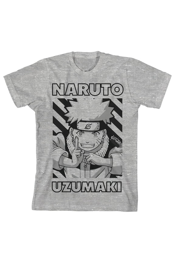Naruto Uzumaki Grayscale Graphic Youth Athletic Heather T-shirt-Medium