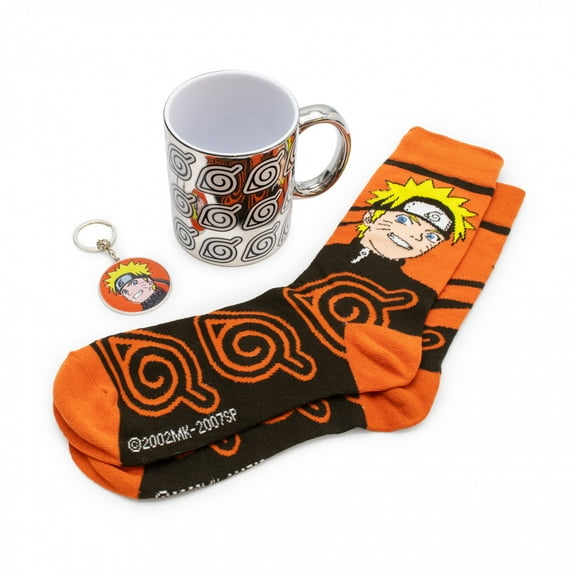 Naruto Uzumaki Mug Sock and Key Chain Gift Set, 16 oz.