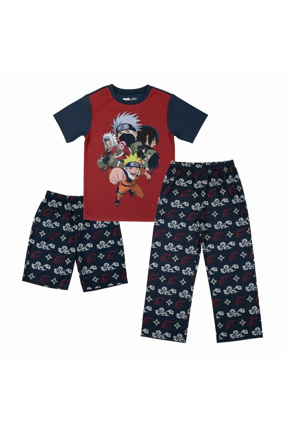 Naruto Youth 3-Piece Sleep Set with Tee Shirt, Shorts, and Sleep Pants- Medium