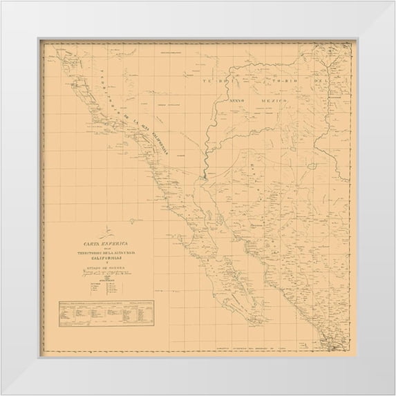 Narvaes 15x15 White Modern Wood Framed Museum Art Print Titled - California, Part of New Mexico - Narvaes 1823