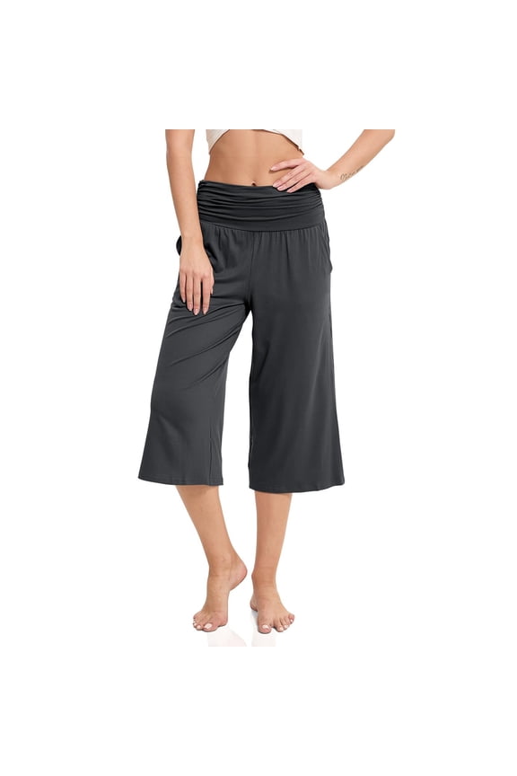 Capri Pants for Women Capris Wide Leg Pants Woman Yoga Pants with Pockets Loose Casual Work Flare Crop Pants Dark Gray,S
