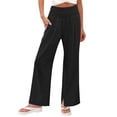 thumbnail image 1 of Narveanno Wide Leg Pants for Women Flowy Palazzo Drawstring Elastic Waist Trousers with Pockets Summer Beach Vacation Clothes Black,L, 1 of 6