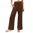 thumbnail image 1 of Narveanno Wide Leg Pants for Women Flowy Palazzo Drawstring Elastic Waist Trousers with Pockets Summer Beach Vacation Clothes Brown,2XL, 1 of 6