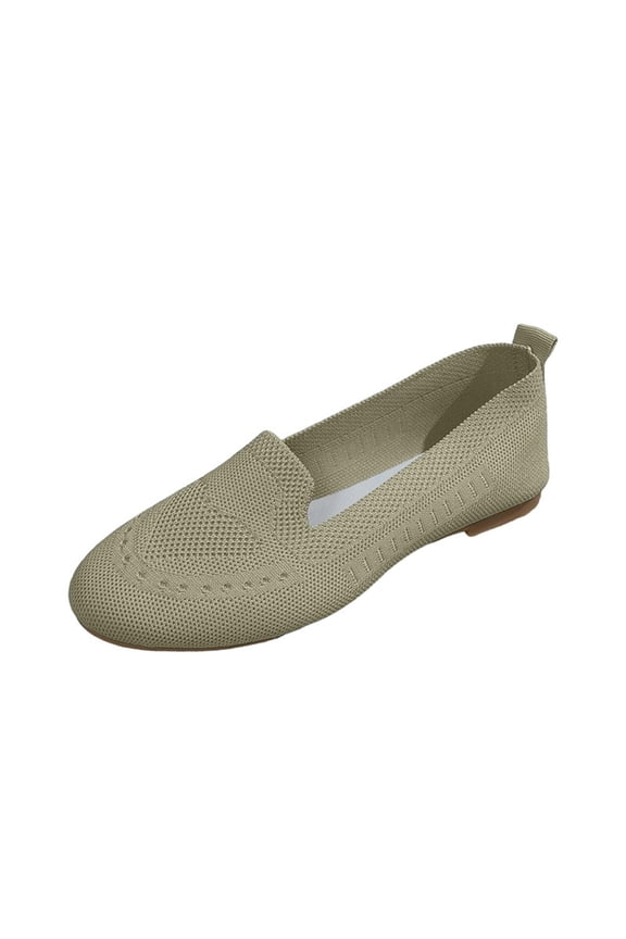 Women’s Breathable Knit Square Toe Slip On Flat Loafers Lightweight Comfort Non-Slip Soft Sole Casual Walking Penny Boat Shoes Green 5.5