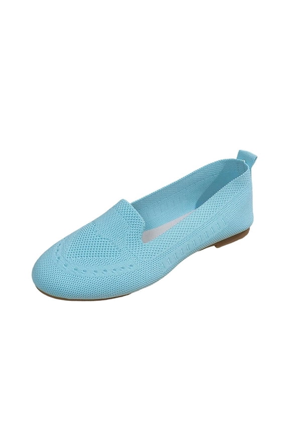 Women’s Breathable Knit Square Toe Slip On Flat Loafers Lightweight Comfort Non-Slip Soft Sole Casual Walking Penny Boat Shoes Sky Blue 6