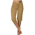 thumbnail image 1 of Narveanno Women's Capri Pant with Pockets Fashion Lightweight Woven with Drawstring Coffee,M, 1 of 6