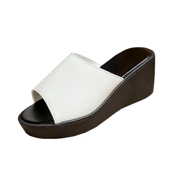 Narveanno Women's Platform Slide Sandal Wedge Heels Slip On Comfort Lightweight Sandals White 9