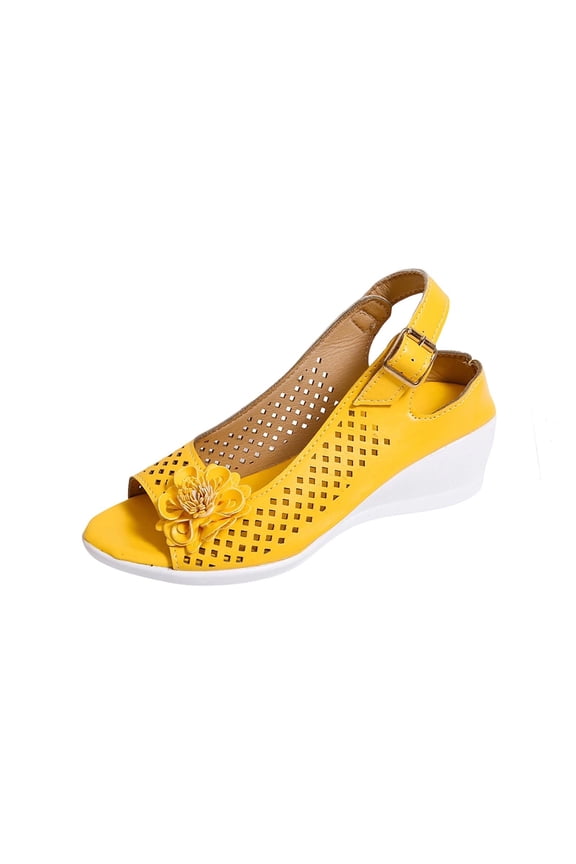Women’s Slingback Sandals Peep Toe - Adjustable Buckle Strap Dimensional Flower Design - Comfort Heel Platform Synthetic Upper PU Outsole