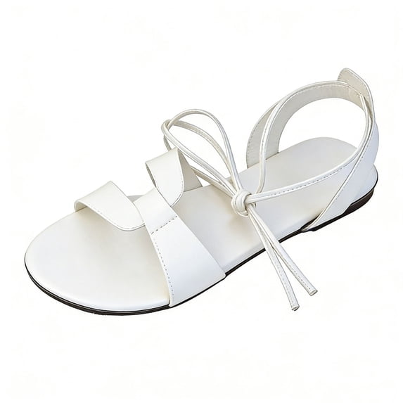 Narveanno Womens Flat Sandals Strappy Open Toe Cross Lace Up Ankle Strap Summer Dressy Beach Shoes White 9