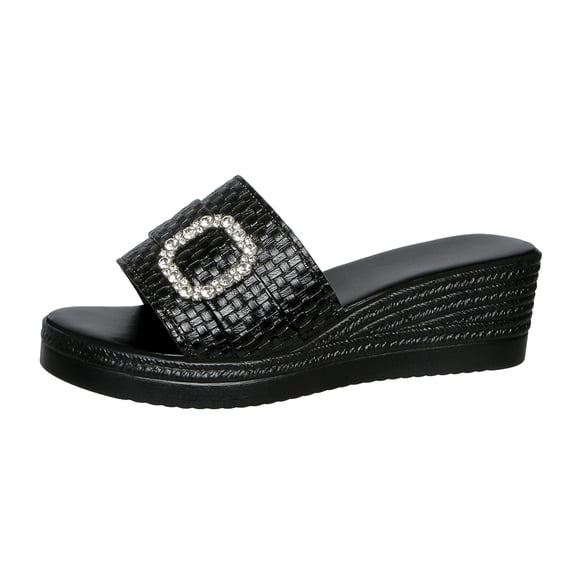 Narveanno Womens Platform Sandals Espadrilles Metal Chain Slip on Open Toe Cute Beach Slide Sandals Black 6.5