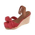 thumbnail image 1 of Narveanno Womens Wedge Platform Sandals Cute Bowknot Open Toe Espadrille High Heels Buckle Ankle Strap Summer Shoes Red 8.5, 1 of 7