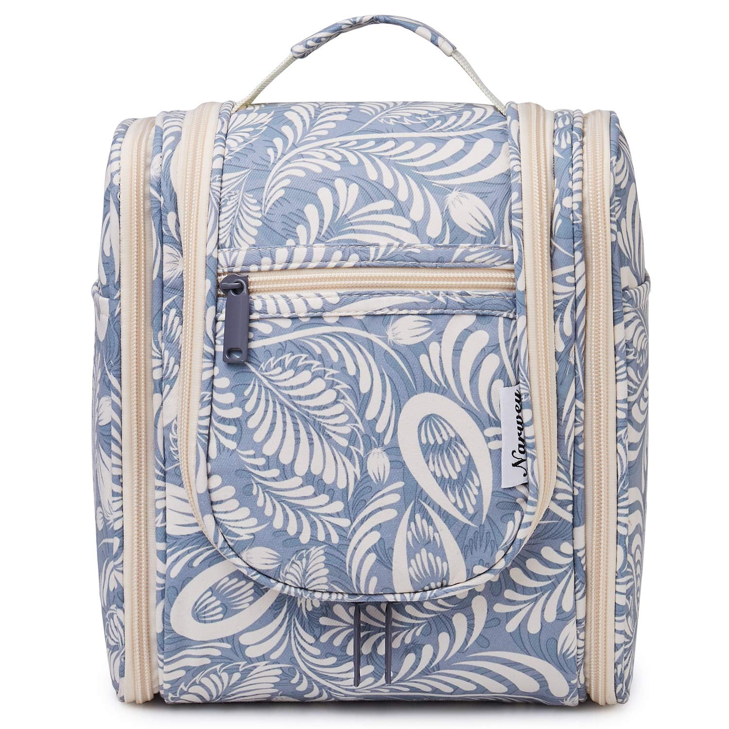 Medium Blue Leaf Hanging Travel Makeup Organizer Bag