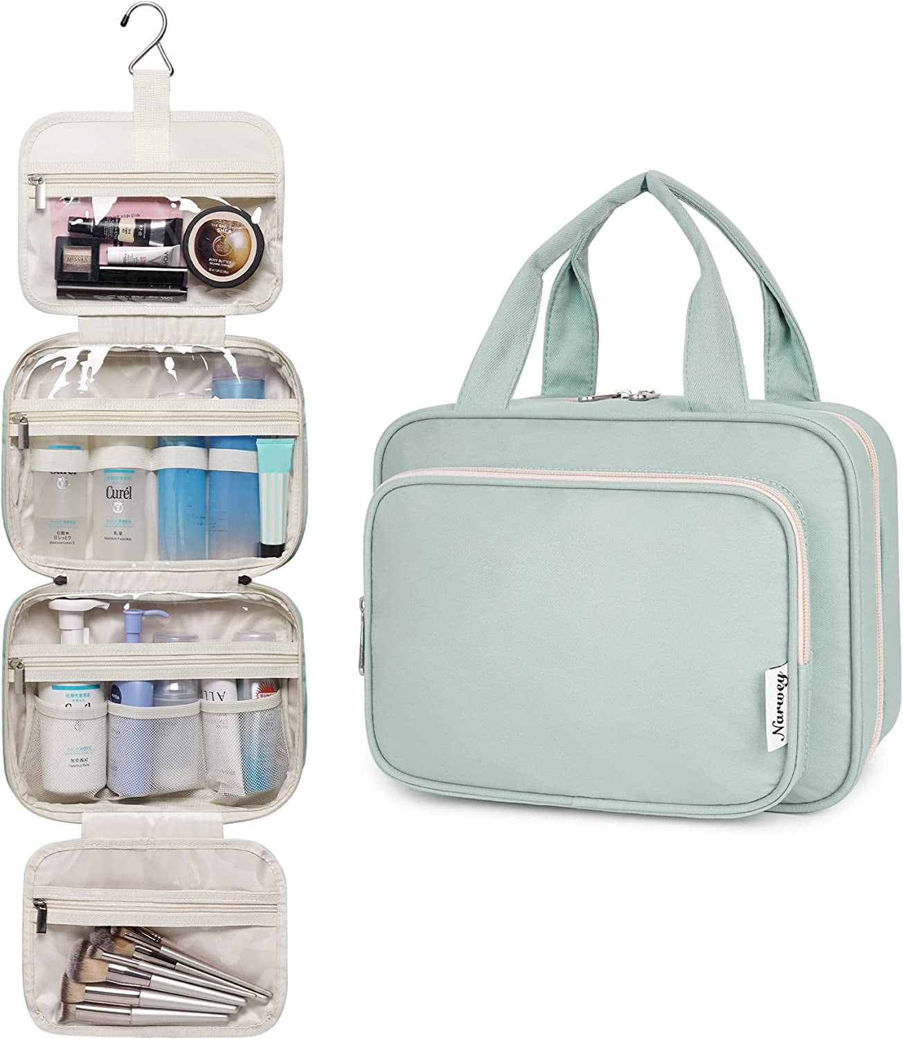 Narwey Hanging Toiletry Bag for Women Travel Makeup Bag Organizer Toiletries Bag for Travel Size Essentials Accessories Cosmetics Mint Green Medium Walmart Business Supplies