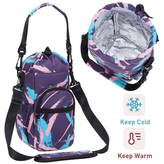 Narwey Insulated Water Bottle Holder with Adjustable Strap 32oz 40oz Sports Bottle Sling Bag with Phone Pocket Waterproof Drawstring with Handles