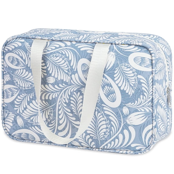 Travel Toiletry Bag Women Large Cosmetic Bag Travel Makeup Bag Organizer Medicine Bag for Toiletries Essentials Accessories, Blue Leaf