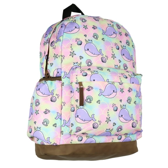 Narwhal Backpack Unicorn Of The Sea Allover Whale Design Travel Daypack Bag 16"