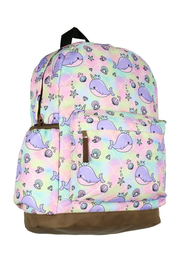 Narwhal Backpack Unicorn Of The Sea Allover Whale Design Travel Daypack Bag 16"