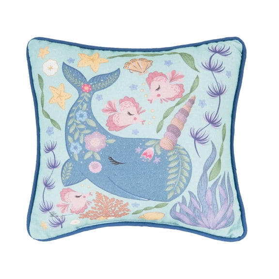 Narwhal Coral Printed Small Petite Throw Pillow