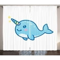 thumbnail image 1 of Ambesonne Narwhal Curtains 2 Panel Set, Unicorn of the Sea, 108" x 96", Multicolor, 1 of 3
