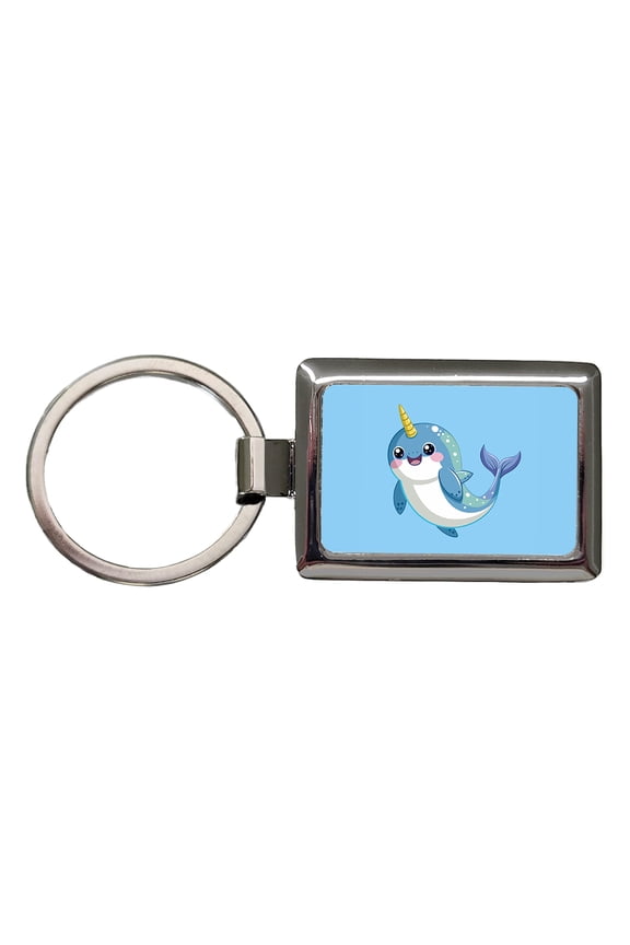 Narwhal Cute Chibi Metal Rectangle Keychain