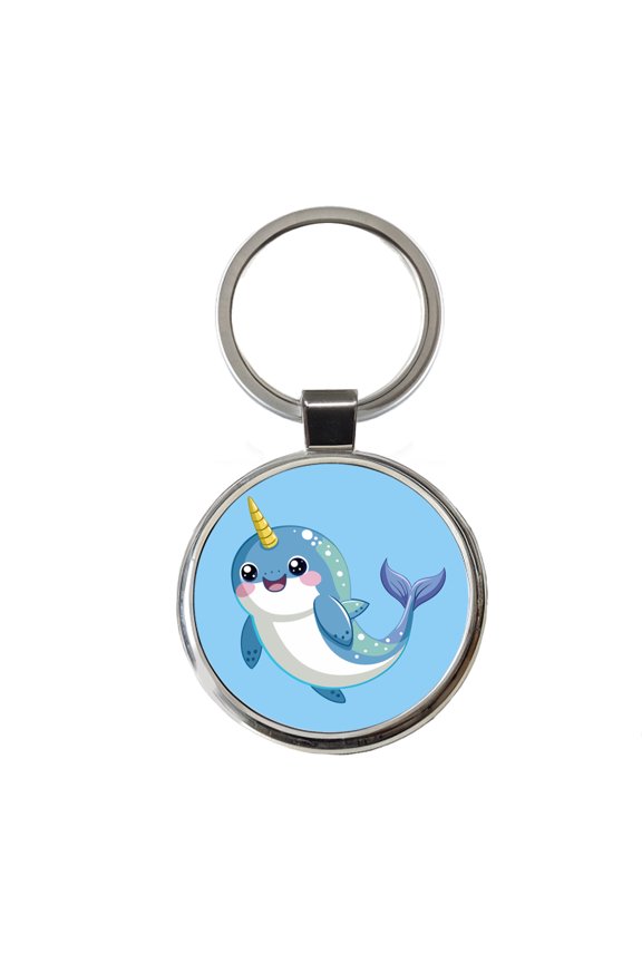 Narwhal Cute Chibi Metal Round Keychain