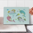thumbnail image 1 of Narwhal Cutting Board, Rainbow Colored Unicorns of the Land and Ocean Girly Illustration Colorful Cartoon, Decorative Tempered Glass Cutting and Serving Board, Small Size, Multicolor, by Ambesonne, 1 of 5