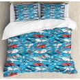 thumbnail image 1 of Narwhal Duvet Cover Set Queen Size, Underwater Life Themed Whale and Bird Feather Illustration Colorful Ethnic Design, Decorative 3 Piece Bedding Set with 2 Pillow Shams, Multicolor, by Ambesonne, 1 of 3