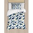 thumbnail image 1 of Narwhal Duvet Cover Set Twin Size, Watercolor Whales of the Arctic Ocean Cachalot Orca Blue Whale Illustration, Decorative 2 Piece Bedding Set with 1 Pillow Sham, Dark Blue Yellow, by Ambesonne, 1 of 3