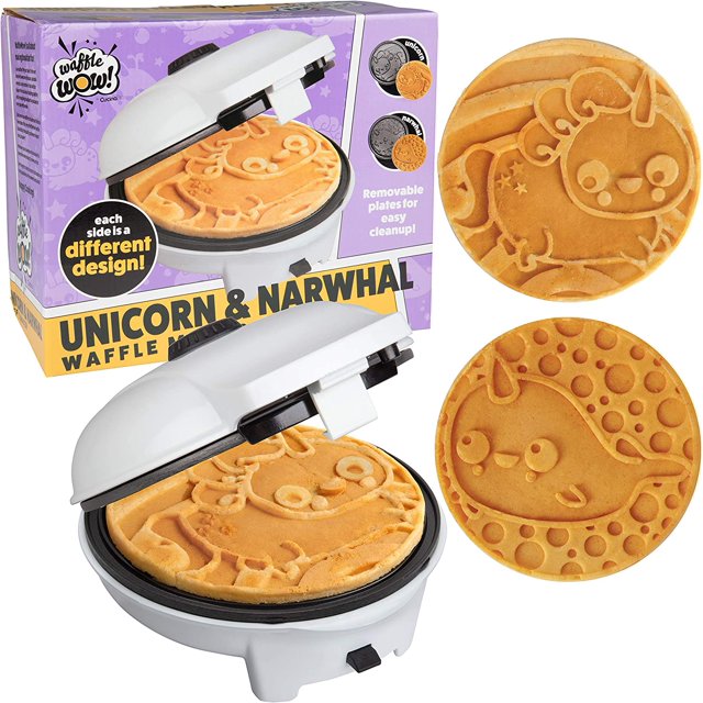 Narwhal Electric Waffle Maker w Removable Unicorn Plate for Easy