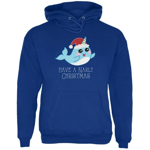 Narwhal Have a Narly Gnarly Christmas Mens Hoodie Deep Royal LG