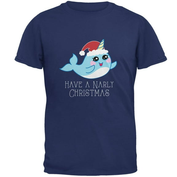 Narwhal Have a Narly Gnarly Christmas Mens T Shirt Metro Blue LG