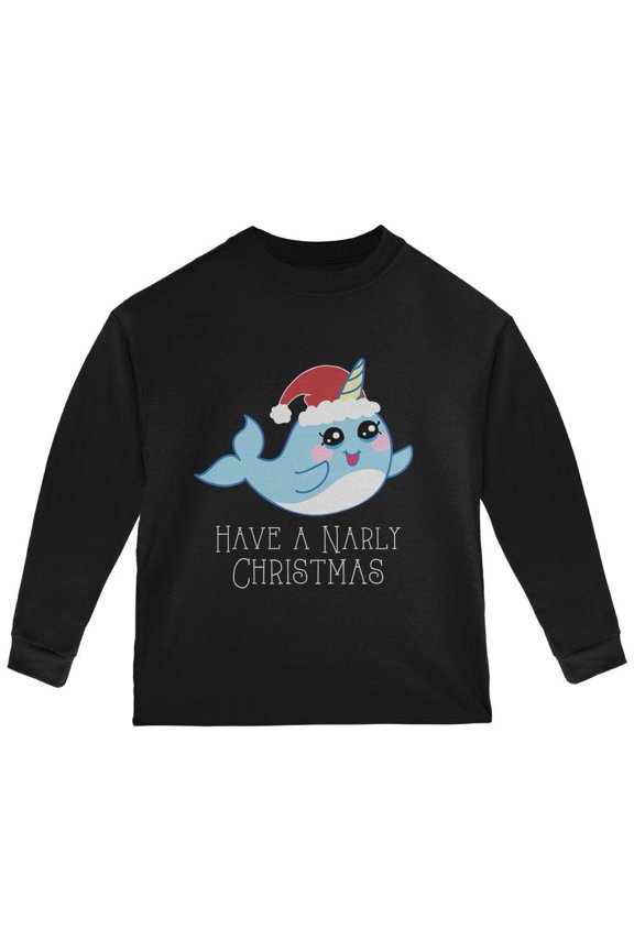Narwhal Have a Narly Gnarly Christmas Toddler Long Sleeve T Shirt Black 2T
