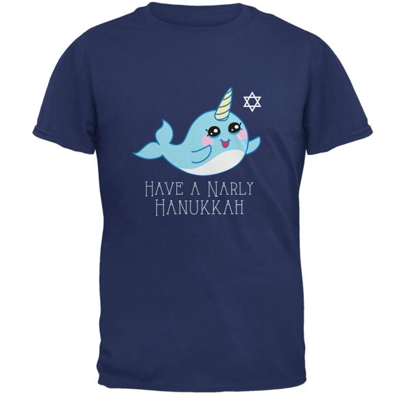 Narwhal Have a Narly Gnarly Hanukkah Mens T Shirt Metro Blue SM
