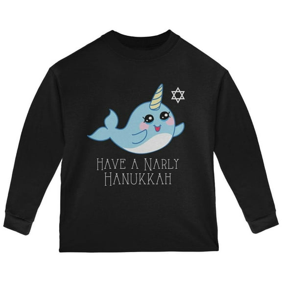 Narwhal Have a Narly Gnarly Hanukkah Toddler Long Sleeve T Shirt Black 2T